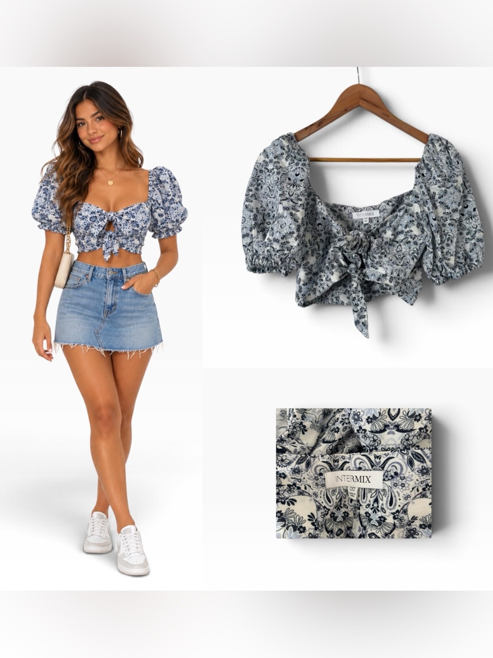 Intermix Paisley Floral Tie Front Cropped Top - Size 00